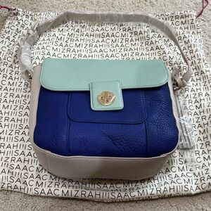 NWOT Isaac Mizrahi Bridgehampton Blue Green Leather Shoulder Bag Purse